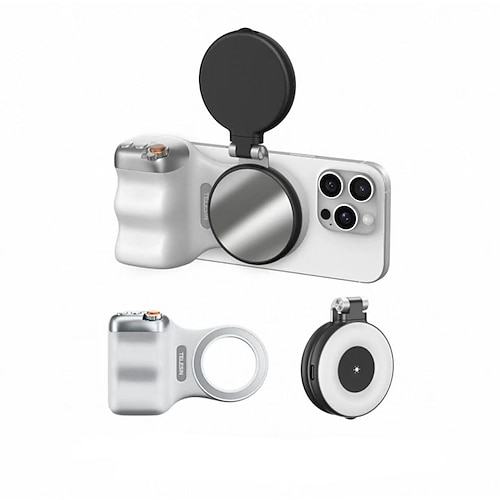 impugnatura per fotocamera smartphone supporto per fotocamera smartphone otturatore remoto magnetico staccabile supporto magnetico rotante a 360 gradi autoilluminante facile streaming live selfie luce