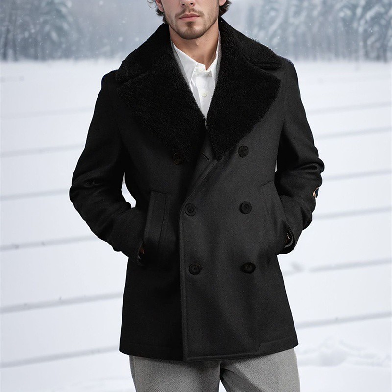 Men's Winter Coat Overcoat Sherpa Jacket Trench Coat Casual Outdoor Fall Winter Polyester Thermal Warm Outerwear Clothing Apparel Fashion Streetwear Plain Pocket Notch lapel collar