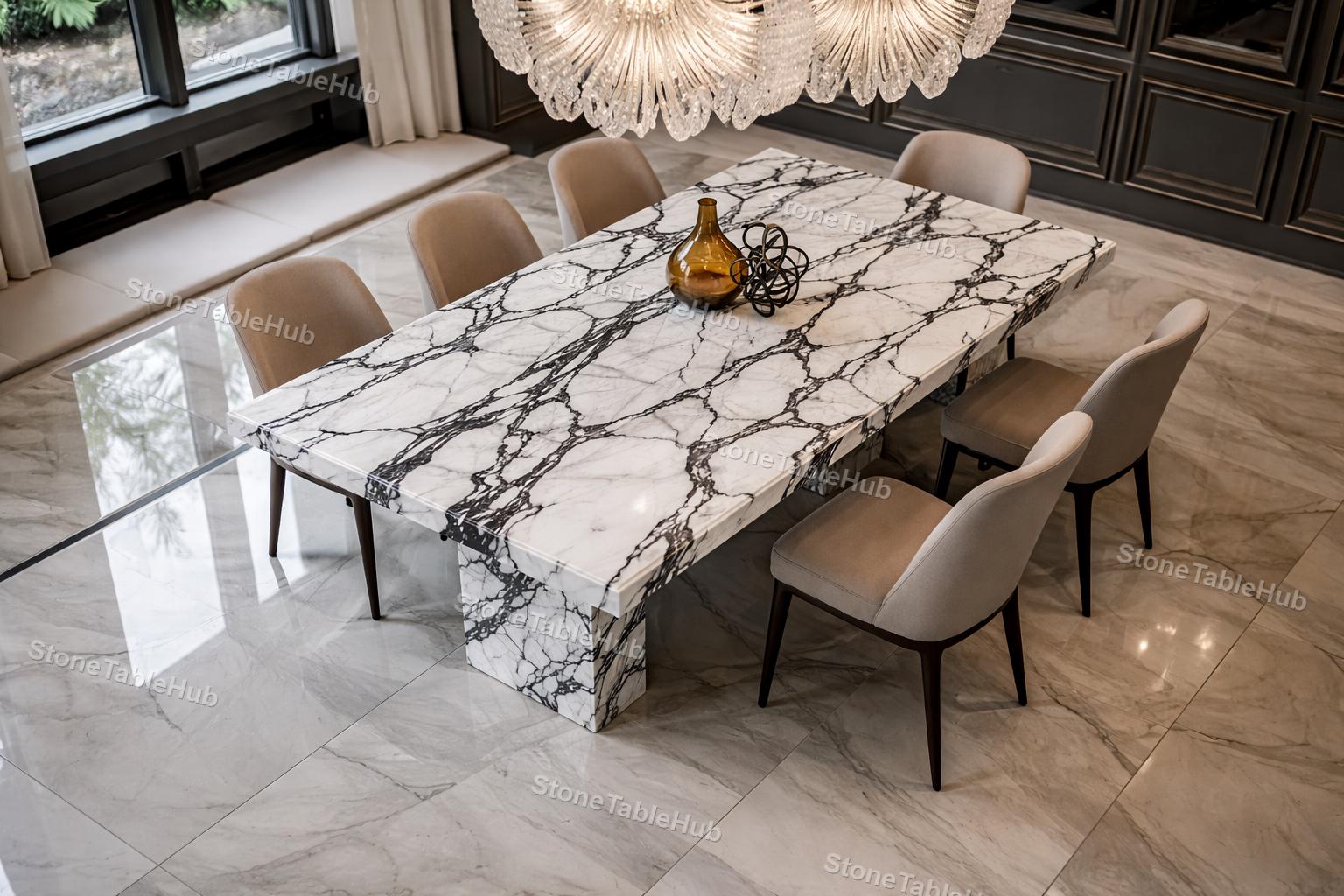Tavolo da pranzo moderno in marmo fatto a mano, tavolo da pranzo con piedistallo in marmo Calacatta Viola / Mobili in pietra di lusso italiani, tavolo