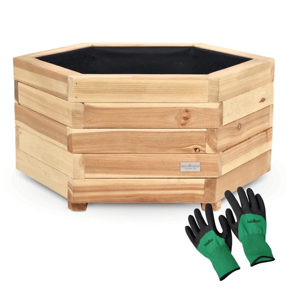 DELUKE Pflanzkasten Holz 6-eckig MICHA - Inkl. Vlies und Handschuhe | Pflanzkübel Tannenholz Blumenkasten Blumenkübel Blumentopf Terrasse, 54,5cm Breit Image