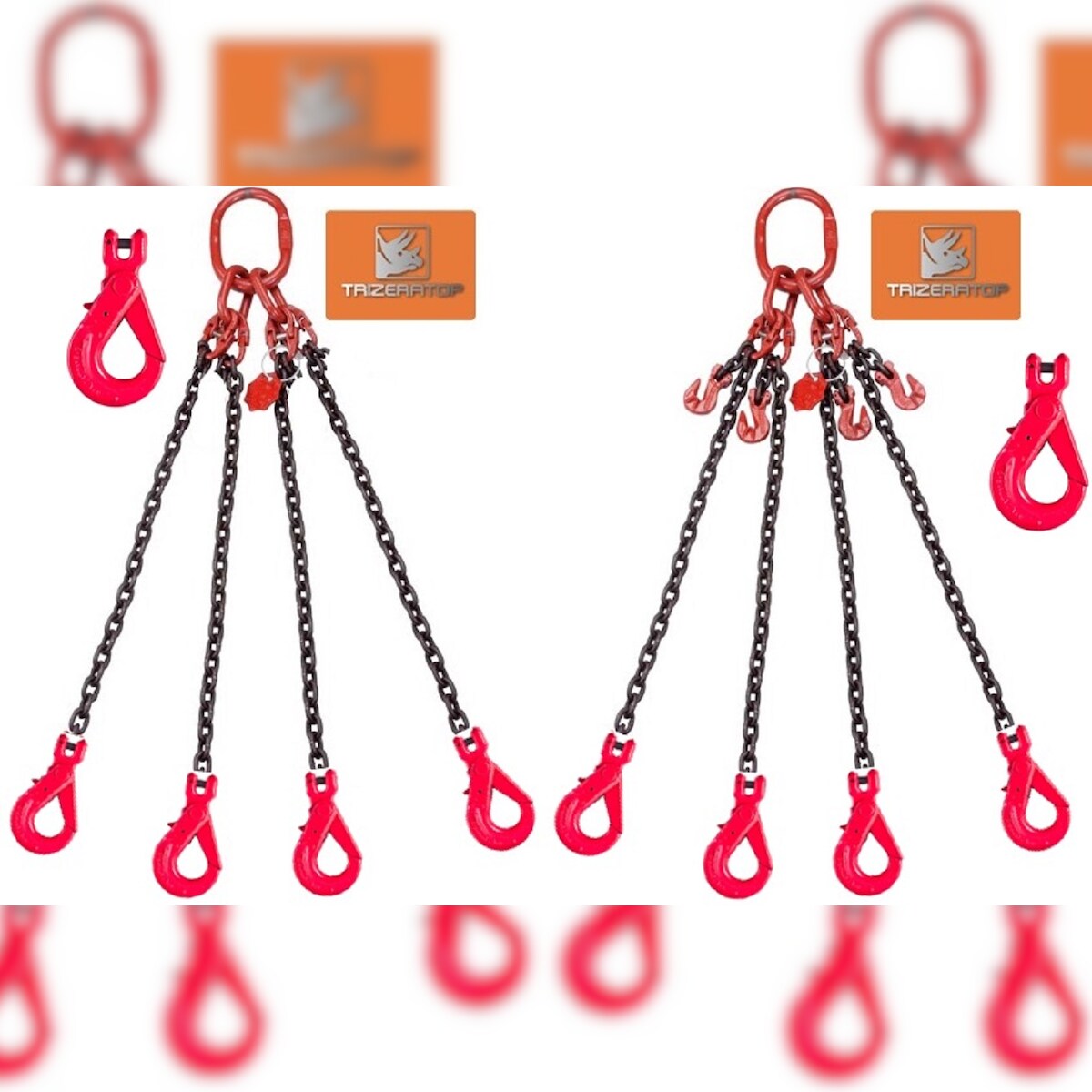 Kettengehänge 4-Strang, 10 mm, WLL 6700 kg mit Sicherheitsgabelkopfhaken, 2 m mit Kettenkürzer Image