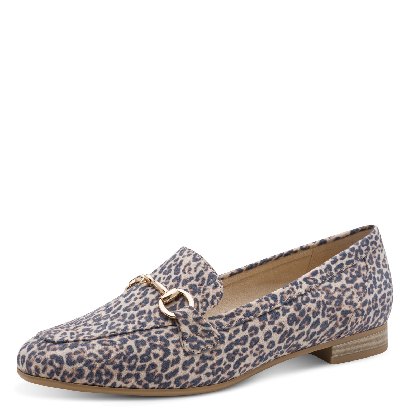 Slipper MARCO TOZZI, Damen, Gr. 39, leodruck, Textil, Veloursleder, animal-print, Schuhe Slipper, Blockabsatz, Loafer, Businessschuh mit Schmuckspange