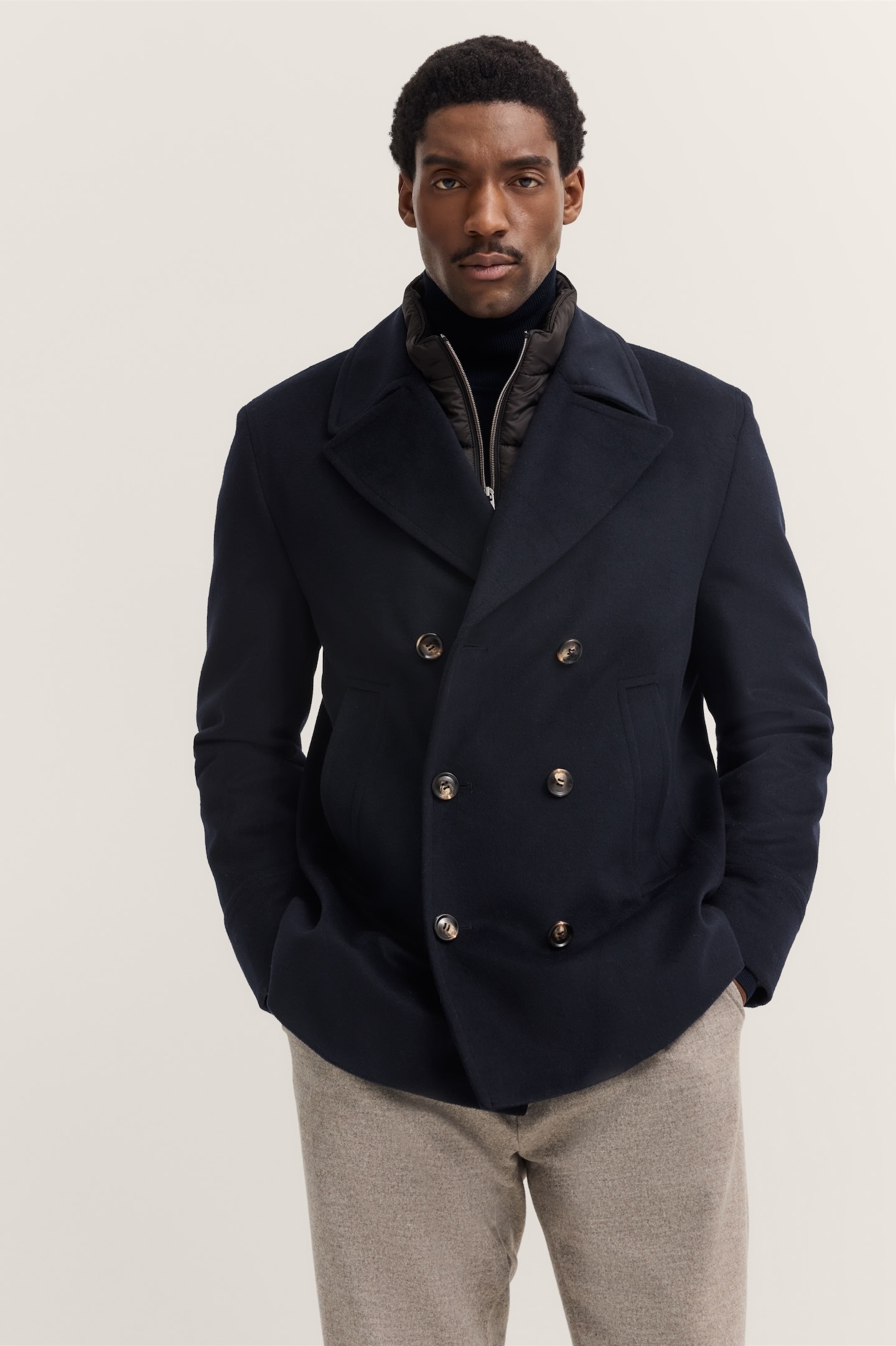 Cabanjacke BUGATTI "Rainseries", Herren, Gr. 60, 390, marine, 60% Wolle, 35% Polyester, 5% sonstige Faser, unifarben, regular fit, normaler Saum, Jacken, wasserfest mit Westen-Einsatz und Reverskragen