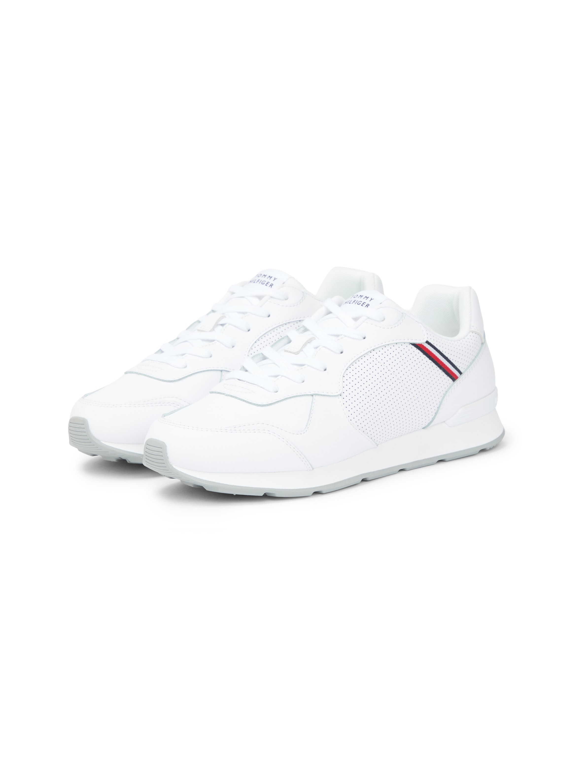 Sneaker TOMMY HILFIGER "MAXLITE 1A", Damen, Gr. 44, weiß, Leder, Schuhe Sneaker, Freizeitschuh, Halbschuh, Schnürschuh, Streifen in Tommy Farben