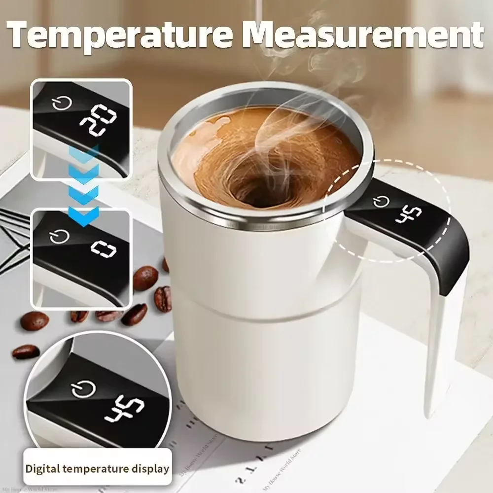 Automatischer selbstrührender Magnetbecher für Kaffee, selbstrührender Becher, wiederaufladbar über USB, intelligente Thermobecher mit LCD-Bildschirm, lebensmittelechter Becher Image