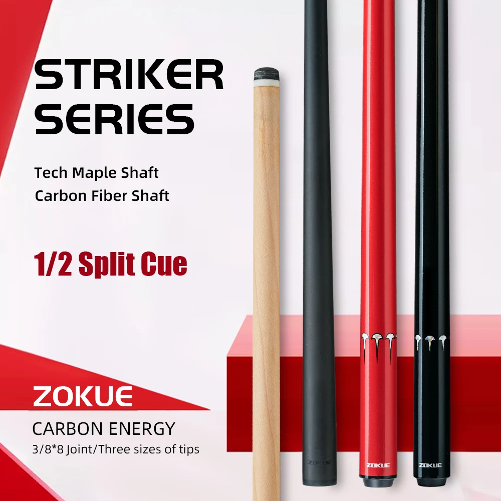 ZOKUE Pool-Queue-Stick aus Kohlefaser mit 2 Wellen, 1/2 geteilt, niedrige Durchführung, Vollcarbon-Technologie, Billard-Pool-Stick-Set Image