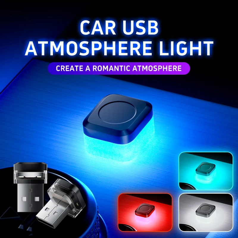 4x Universal USB Car Interior Ambient Atmosphere Light LED Signal Lights Auto Reading Lamp Decorations Car Interior Accessories