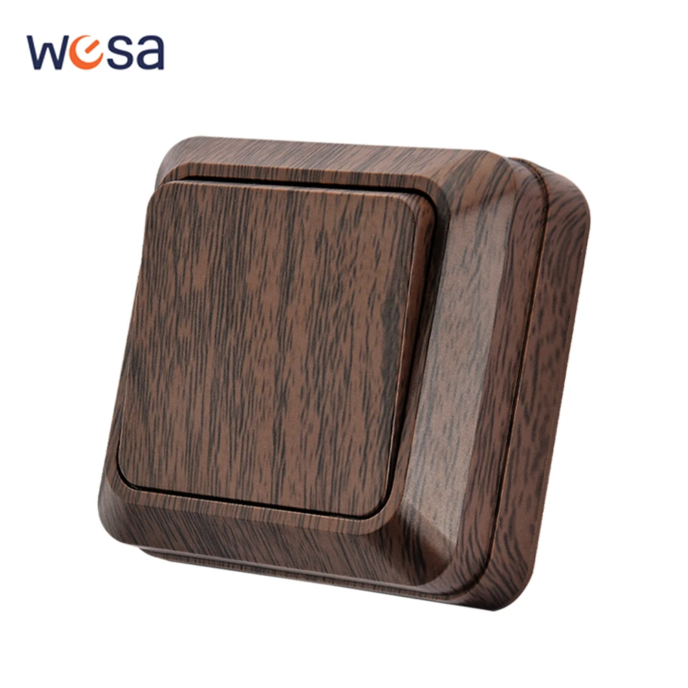 Wandmontierter Wippschalter aus Holz, Ein/Aus-Spray, Kunststoff, 1 Gang, 1 Weg, flammhemmender Knopf, Lichtschalter, klassischer EU-Standard-Schalter Image