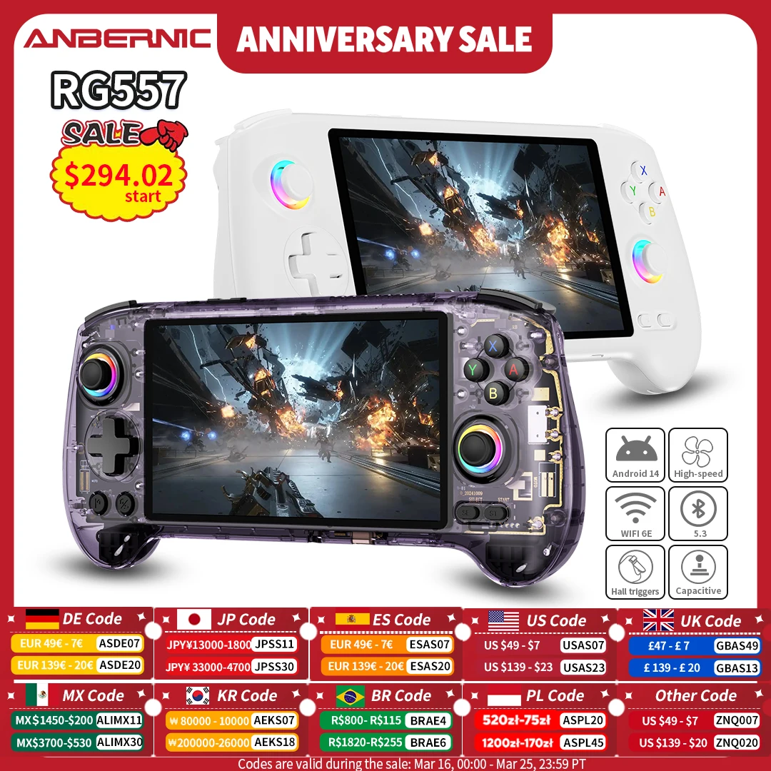 ANBERNIC RG557 Console di gioco portatile Schermo AMOLED da 5,48 pollici Dimensity 8300 Lettore video retrò Android Supporta streaming WIFI FOTA