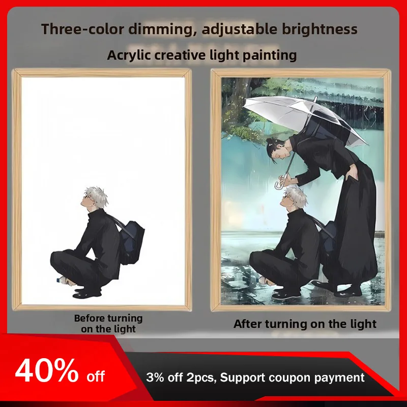 31 cm/12,2 Zoll Satoru Gojo Lichtmalerei Anime Peripheriegeräte 3D Nachtlicht Schlafzimmer Dekoration Acryl Originalität Sammlergeschenke Image