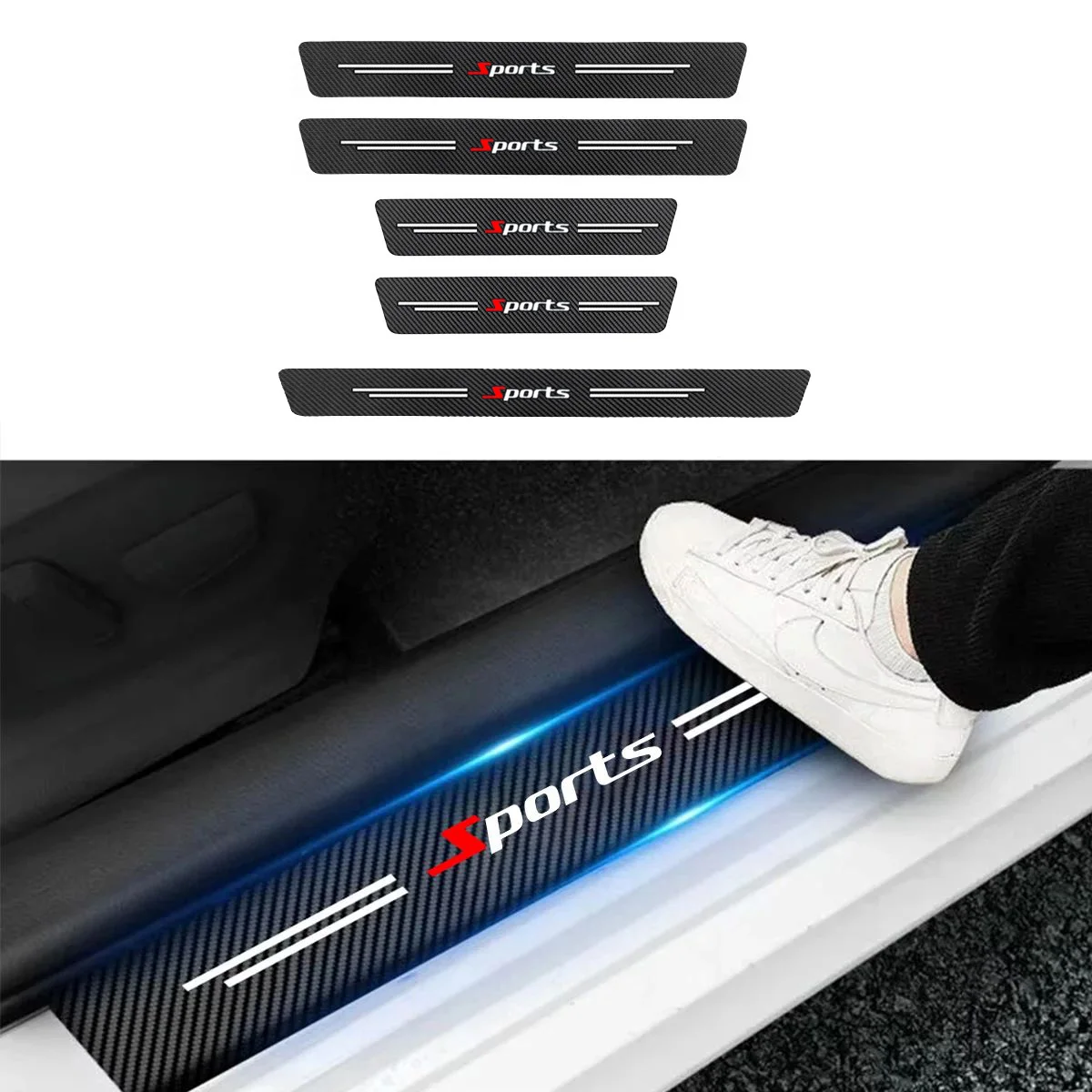 5PCS Für Sport Auto Tür Sill Streifen Carbon Faser Schutzhülle Universal Anti-scratch und Anti-kollision tür Dekorative Stri Image