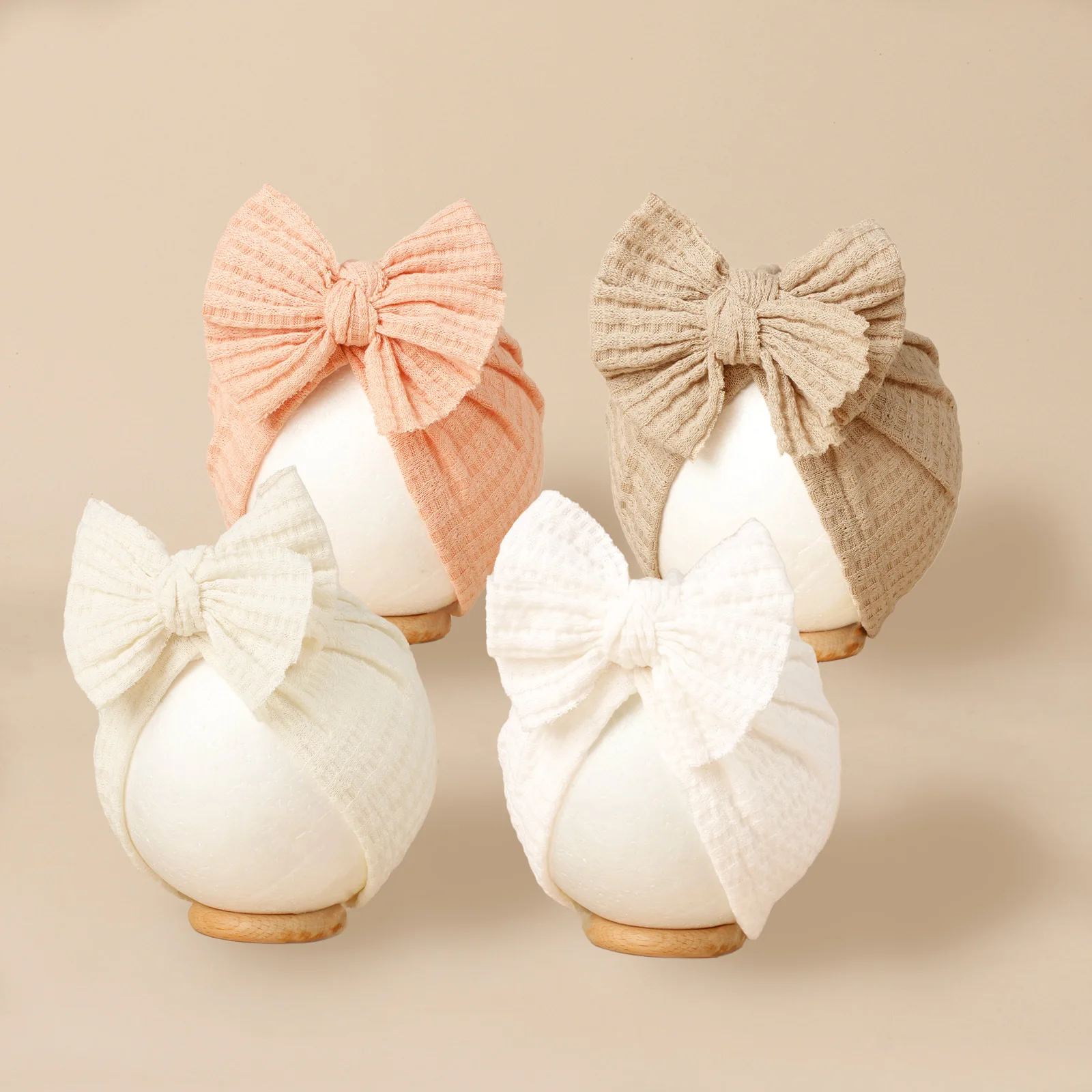 1 stücke Gestrickte Waffel Bogen kinder Hut Weichen Bequemen Hohe Elastizität Baby Brimless Stirnband Hut Süße Nette Baby Pullover hut Image