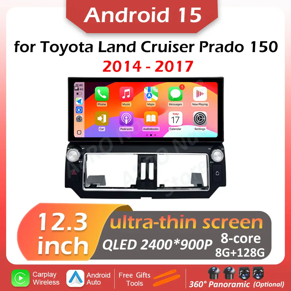 Intelligentes System Android 15 für Toyota Land Cruiser Prado 150 2014 2015 2016 2017 Carplay Auto Video Radio Player WIFI Nr. 2 DIN Image