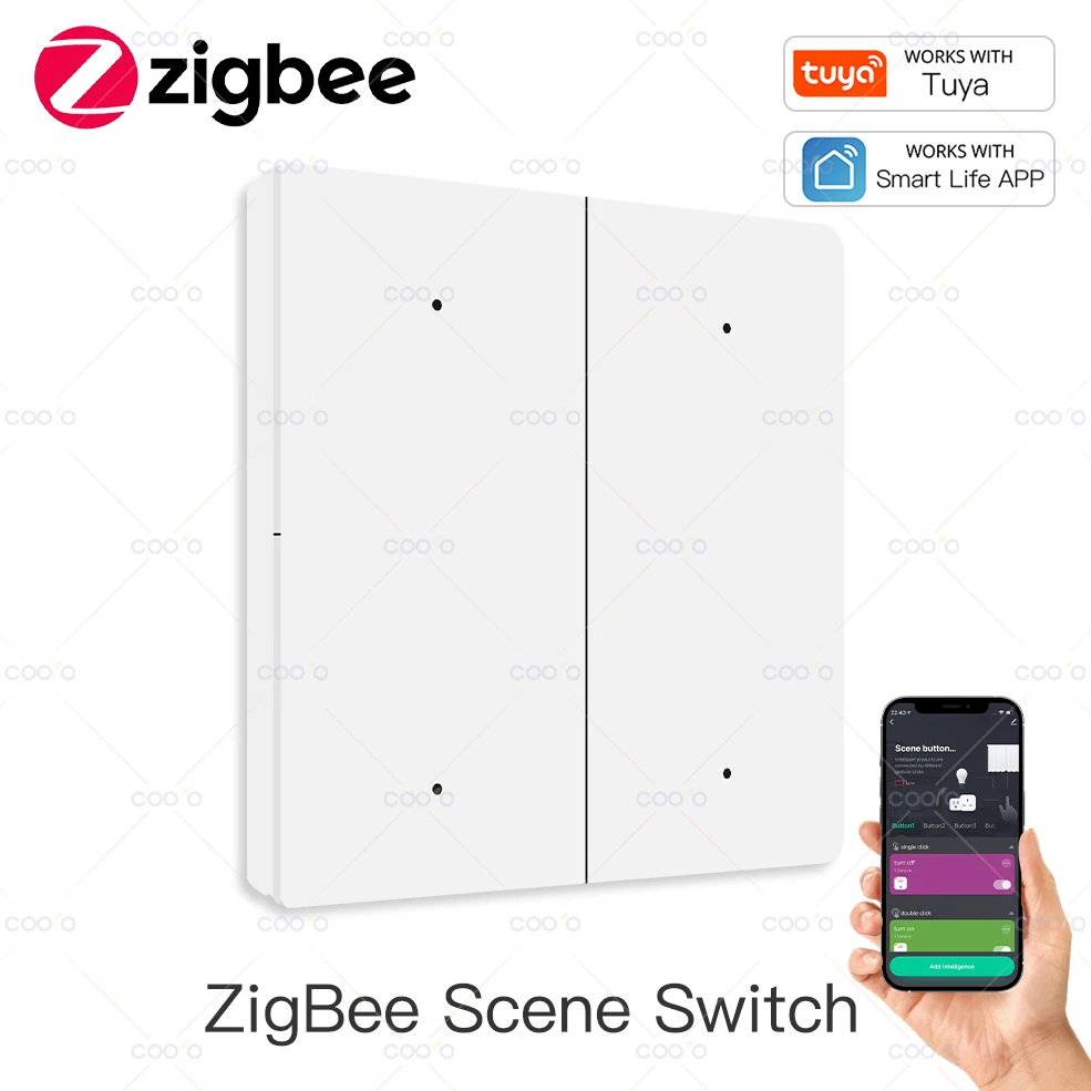Tuya Smart ZigBee Interruttore di scena 4 Gang 12 Interruttore di scena Controller a pulsante Scenario di automazione alimentato a batteria per la vita intelligente
