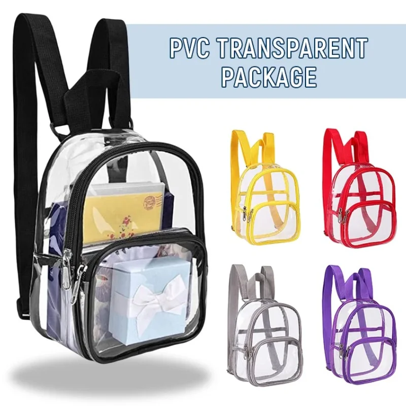 Transparente PVC-Tasche, transparenter Reiserucksack, Umhängetasche, Riemen, Buch, Sportplatz, zugelassen, wasserdicht, Mini-Reise-Schultasche für Kinder Image