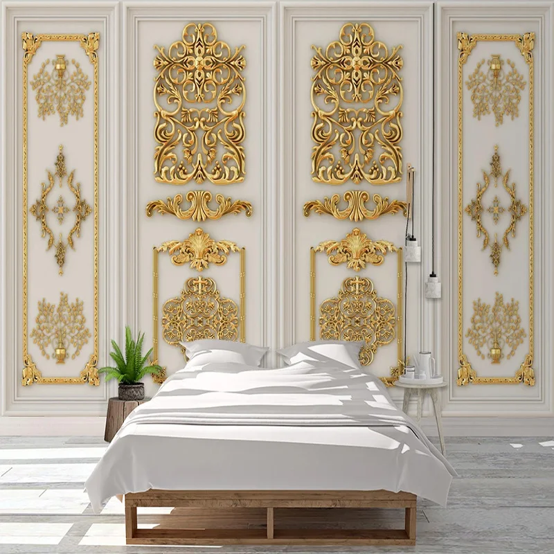 Benutzerdefinierte Foto Tapete 3D Goldene Relief Carving Wandmalereien Wohnzimmer Schlafzimmer Luxus Wohnkultur Wand Papier Für Wand Papel De Parede