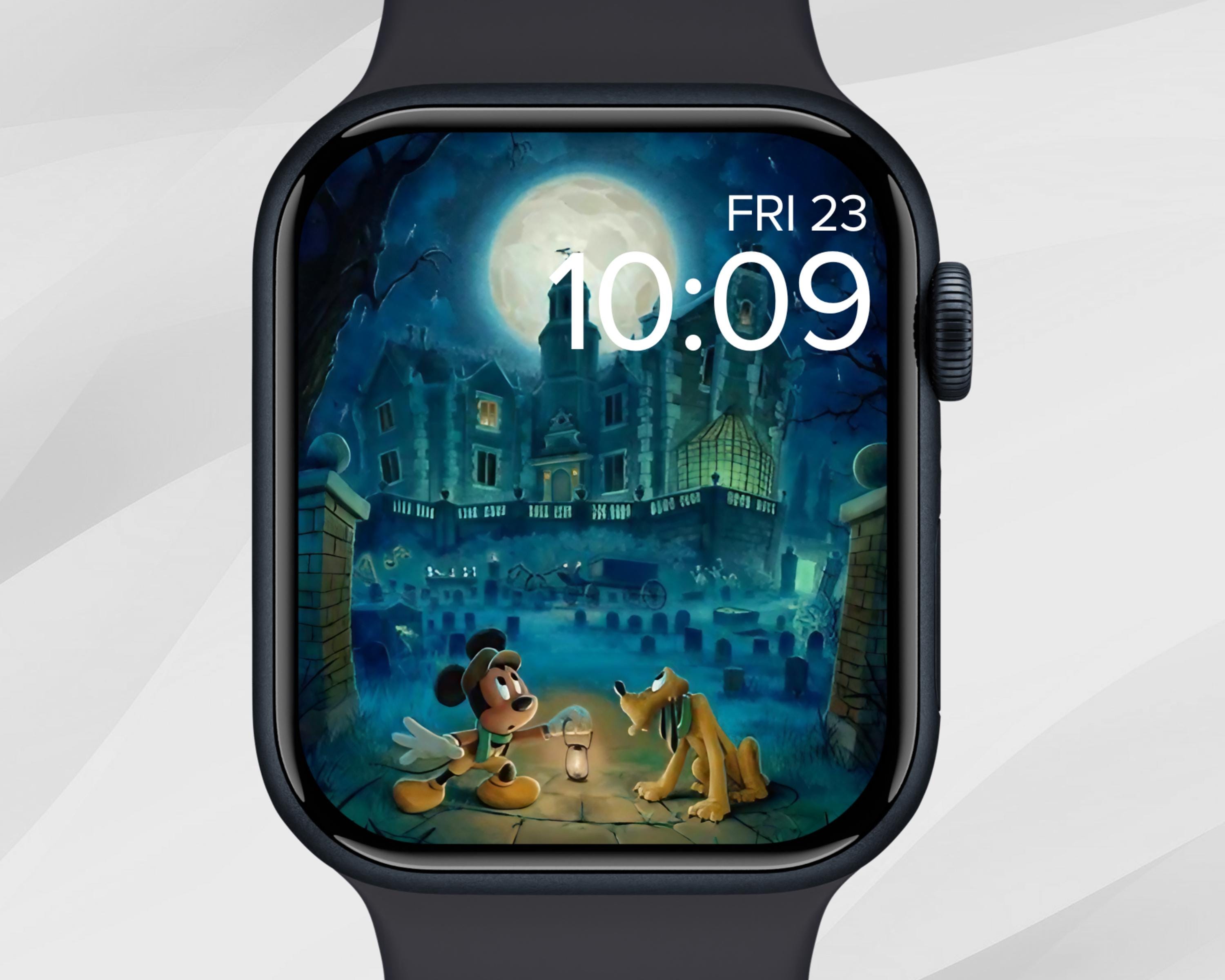 Sfondo di Haunted Mansion per Apple Watch, quadrante di Topolino per Apple Watch, quadrante di cartone animato per Apple Watch, sfondo di Halloween pe