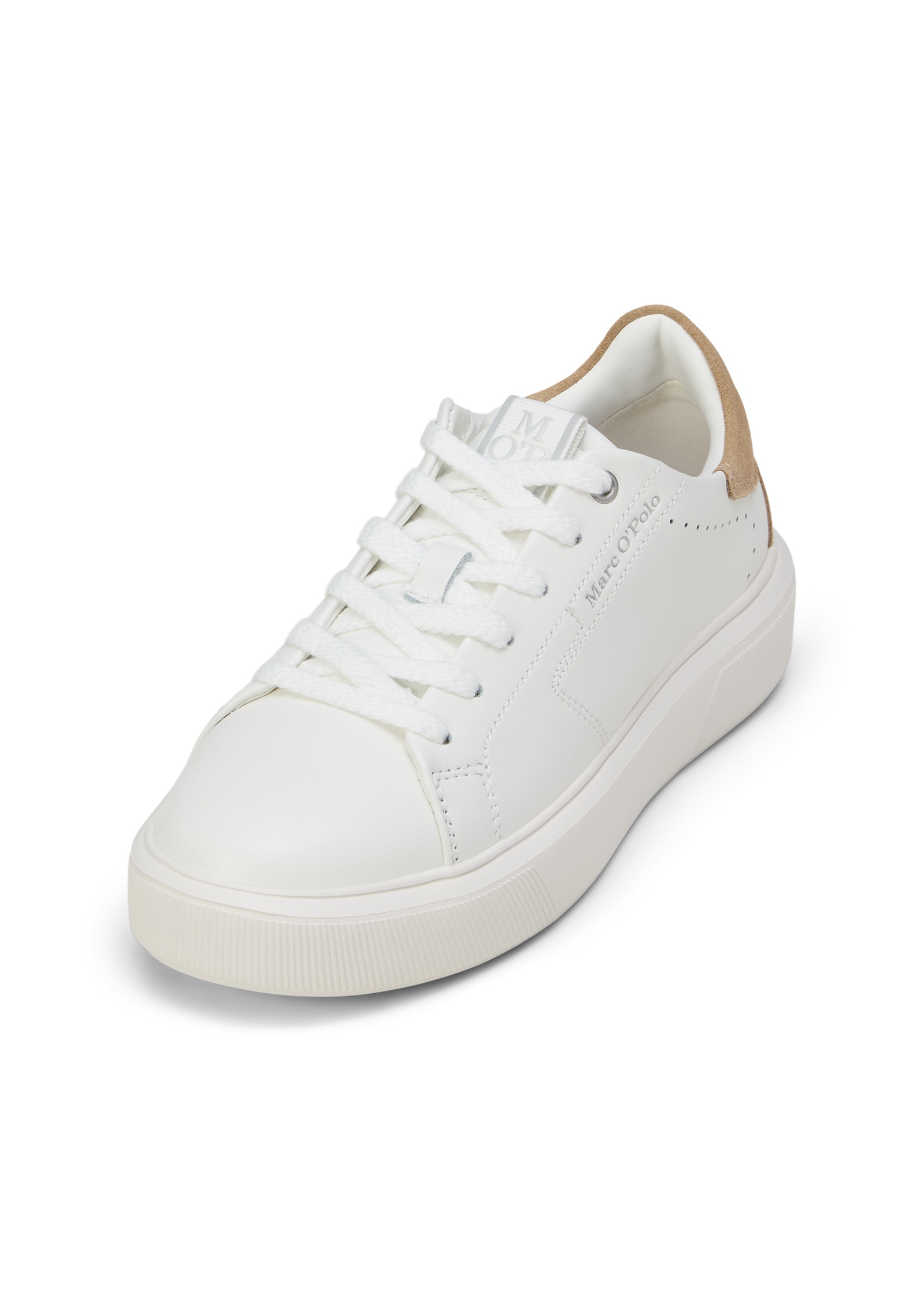 Sneaker MARC O'POLO "aus edlem Rindleder", Damen, Gr. 41, sanftes weiß, fine sand, Obermaterial: 100% Leder, unifarben, Schuhe Sneaker