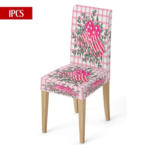 Valentinstag-Stuhlhusse aus Stretchmaterial, schwarz-weiß kariert, mit Herz- und Schleifenmotiv, waschbar, für Esszimmerstühle, Esszimmerstühle, Küchen und Wohnzimmer, geeignet für den Winter, 1/4/6 Image