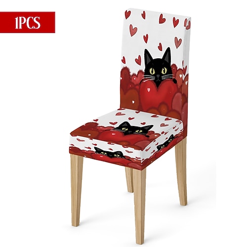 Valentinstag-Stuhlhusse aus Stretchmaterial, schwarz-weiß kariert, mit Herz- und Schleifenmotiv, waschbar, für Esszimmer, Küche, Wohnzimmer, Restaurant oder andere Winterdekoration, 1/4/6 Stück Image