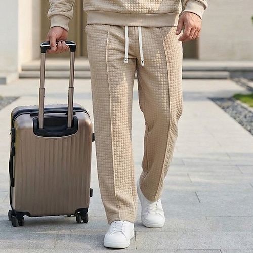 Herren Jogginghose Hose Gerade geschnittene Sweatpants Waffelhose Kordelzug Tasche Elastischer Bund Einfach Komfort Weich Täglich Outdoor Ferien Urlaub Mode Schwarz Weiß Mikroelastisch Image