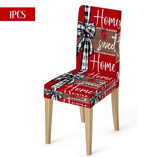 Valentinstag-Stuhlhusse aus Stretchmaterial, schwarz-weiß kariert, mit Herz- und Schleifenmotiv, waschbar, für Esszimmer, Küche, Wohnzimmer, Restaurant oder andere Winterdekoration, 1/4/6 Stück Image