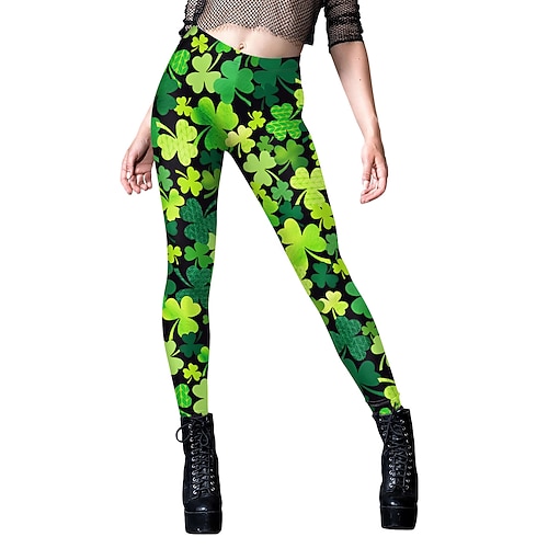 St. Patrick 2026 Kleeblatt Glückliche Iren Karneval Hose Leggings Cosplay Erwachsene Damen St. Patrick's Day Lässig Party Einfaches Karnevalskostüm Verkleiden Image