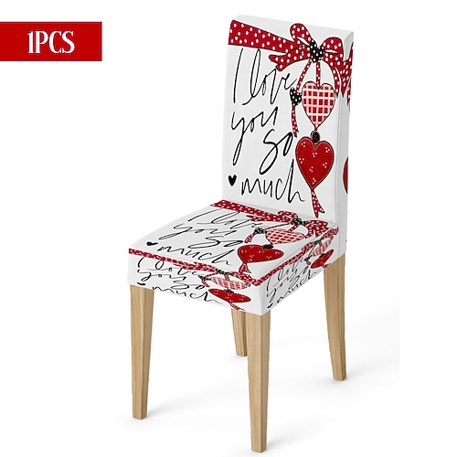 Valentinstag Stretch-Esszimmerstuhlbezug, schwarz-weiß kariert, Herz-Schleife, waschbar, für Autostühle, Winter, Zuhause, Restaurant, Küche, Wohnzimmer, 1/4/6 Stück