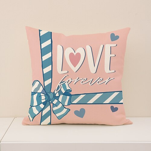 Rosa Kissenbezug zum Valentinstag, süßes Herzmotiv, Aufdruck des Schriftzugs „Love", vielseitiges Leinenkissen für Sofa und Wohnzimmer, perfekt für eine gemütliche Valentinstagsdekoration. Image