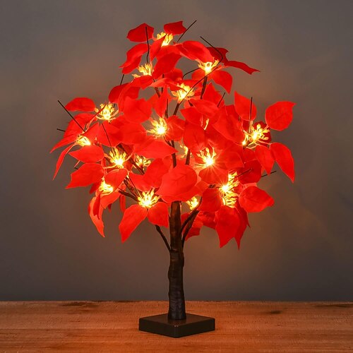 Dekorative Lampe mit karminroter Kunstblume, 60 cm/24 Zoll, für Neujahr und Frühlingsfeste, geeignet für Schlafzimmer, Wohnzimmer, Esszimmer, Schreibtisch oder als Weihnachtsdekoration, mit Image