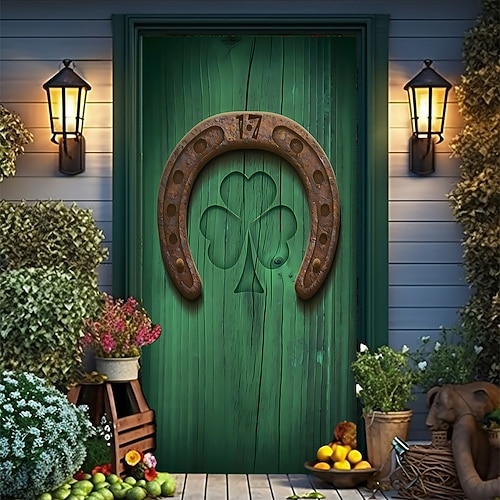 St. Patricks Day Poster Türabdeckung Banner für den Außenbereich Grüner Hut Kleeblatt Niedlich 3D Party Wohnheim Jugendzimmer Studentenwohnheim Jungs, Männerhöhle, Studentenwohnheim Hintergründe Image