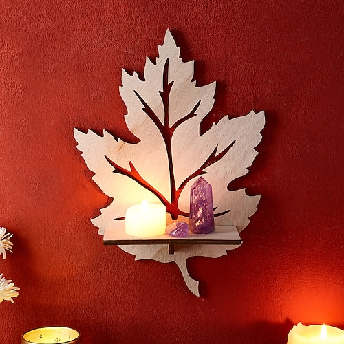 Schweberegal aus Holz in Ahornblattform, DIY-Wandmontage-Displayständer für die Wohnzimmerdekoration Image