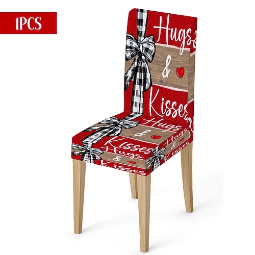 Valentinstag-Stuhlhusse aus Stretchmaterial, schwarz-weiß kariert, mit Herz- und Schleifenmotiv, waschbar, für Esszimmer, Küche, Wohnzimmer, Restaurant oder andere Winterdekoration, 1/4/6 Stück Image