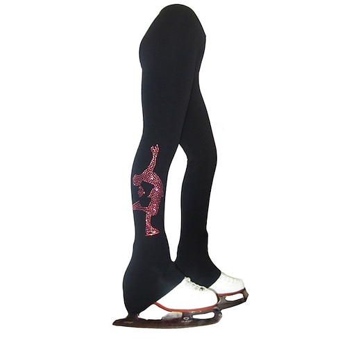 Eiskunstlaufhose Damen Eislaufen Unterteile Schwarz Spandex Dehnbar Training Wettbewerb Eiskunstlaufkleidung Thermowarm Klassisch Kristall / Strass Eislaufen Eiskundstlauf Image