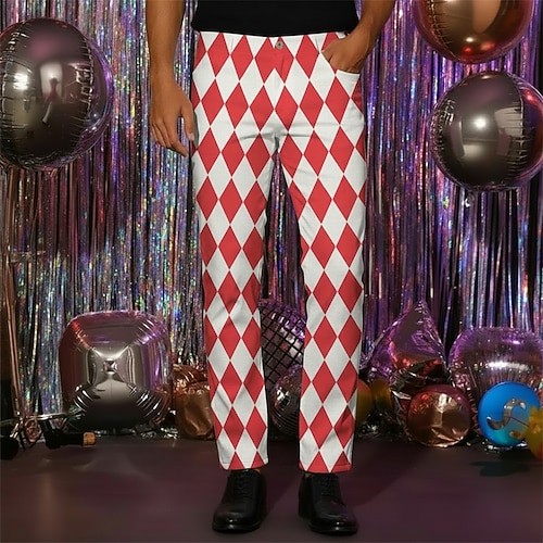 Karnevalskostüm Kölner Karneval 2026 Clown Narr 钻石纹 Karneval Hose Neuheit Lustig Erwachsene Herren Karneval Lässig Party Einfaches Karnevalskostüm Verkleiden Image