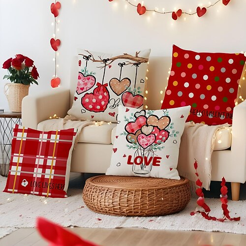 Valentinstag-Kissenbezug, rotes Herzballon-Dekokissen, romantisches Kissen für Sofa, Wohnzimmer, Schlafzimmer, gemütliches Deko-Element für die Feiertage Image