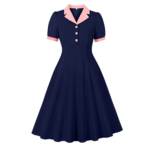 Retro Vintage 1950er Rockabilly Kleid Swing-Kleid Kurze Ärmel Kostüm Damen Karneval Maskerade Alltagskleidung Junggesellinnenabschiedsparty Erwachsene Kleid Image