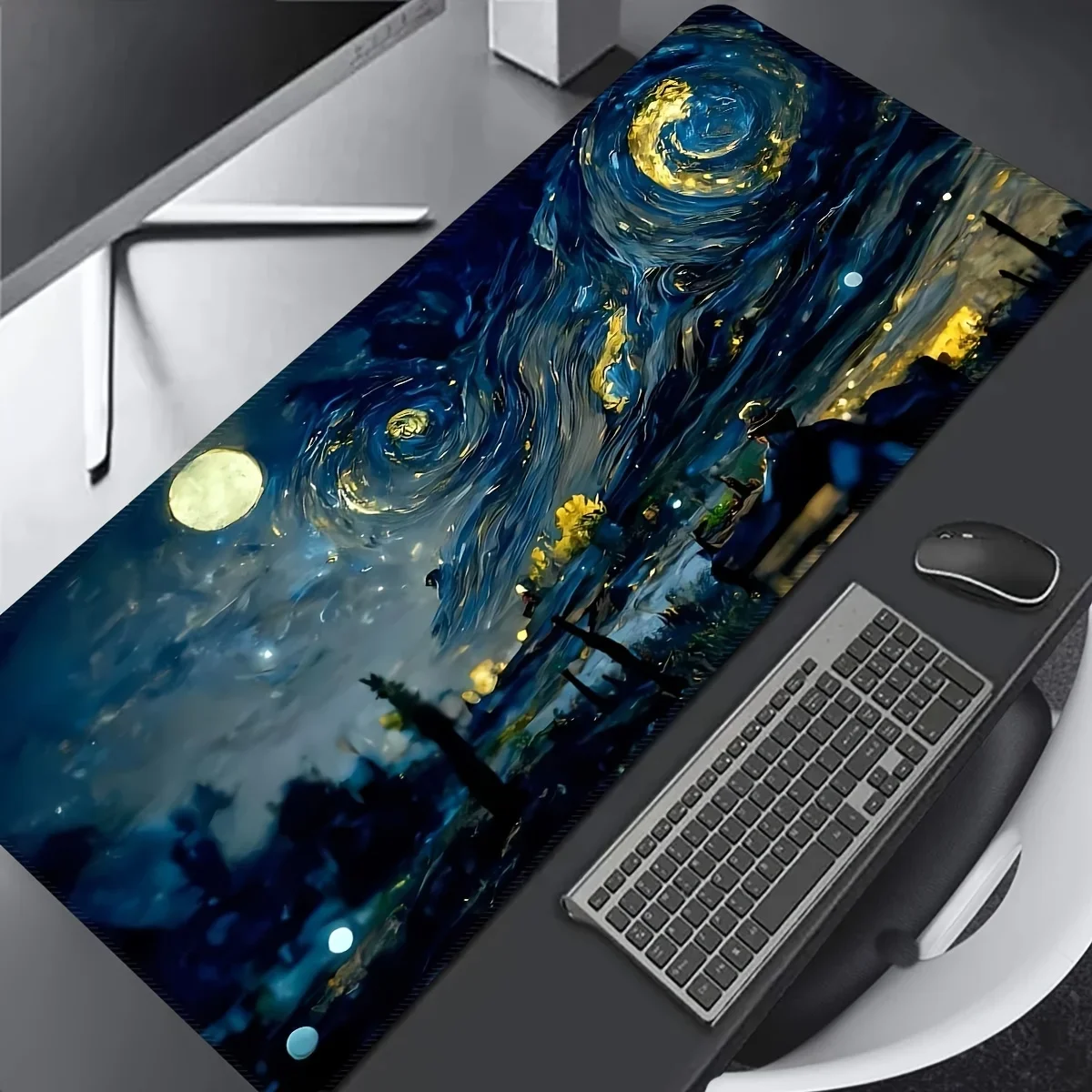Großes Gaming-Mauspad, lang, dick, rutschfest, Gummi, Schreibtischunterlage, waschbar, Sternennacht-Mauspad, große Gaming-Matte für PC, Spielmatte Image