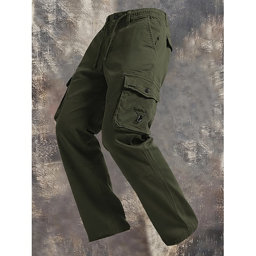 Herren Cargo-Hosen Hose Baggy-Hosen Kordelzug Elastischer Bund Mehrere Taschen Einfach Winddicht Komfort Täglich Outdoor Ferien Streetwear Stilvoll Schwarz Gelb Unelastisch Image