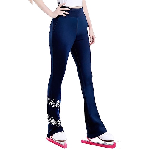 Eiskunstlaufhose für Damen und Mädchen, schwarz, dehnbar, Trainings- und Wettkampfbekleidung, wärmend, mit Kristall-/Strasssteinen Image