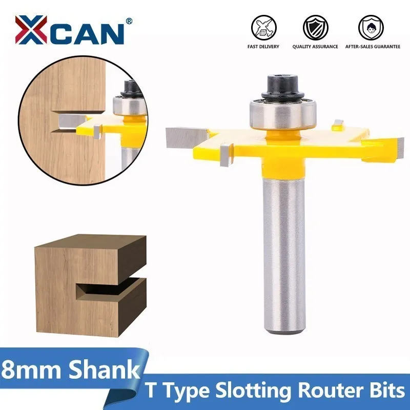 XCAN Router Bits T Typ Stoßen Bit 8mm Schaft Holz Fräsen Cutter 4 Flöte Rabbeting Bit Industrie Grade Holzbearbeitung werkzeug 1PSC Image