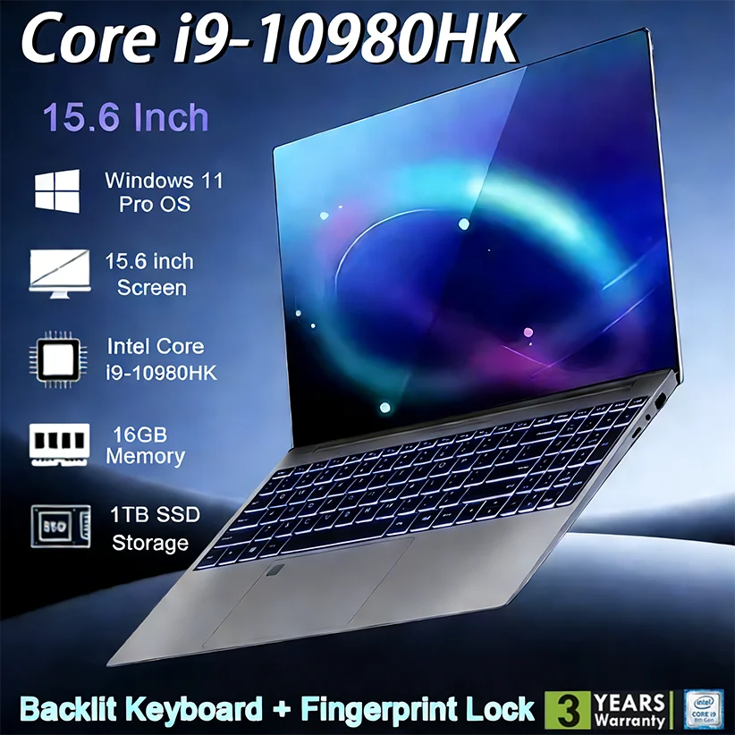 Intel Core i9-10980HK 15.6 Inch Windows 11 Pro Backlight Laptops Fingerprint Lock 16GB 1TB SSD Gamer Computer Notebook PC