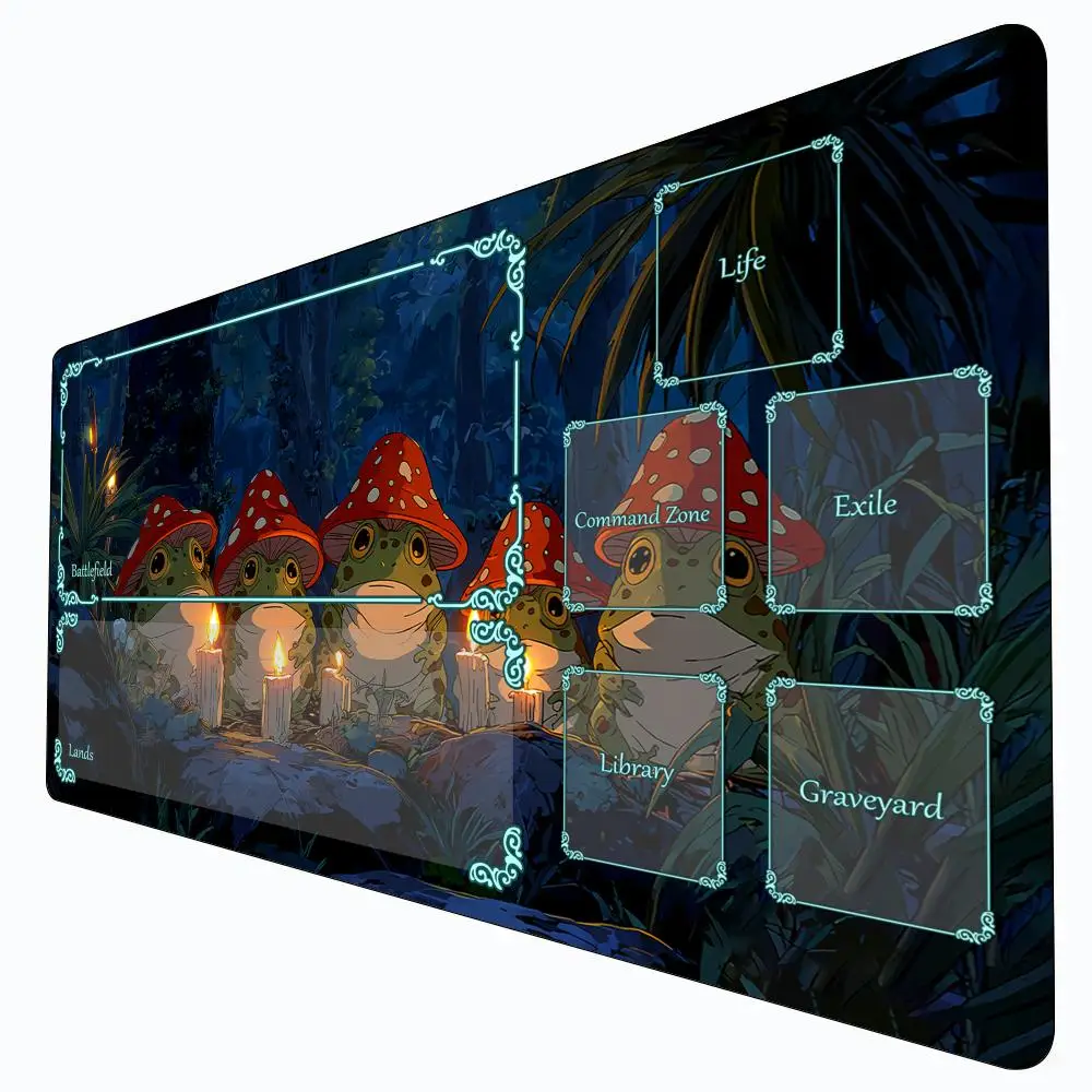 Kawaii Pilzhut Frosch Magische Spielmatte Karte Schlacht Gaming Matte mit Zone MTG Spielmatte 60X35cm Schreibtischunterlage geeignet für Spielversammlung Image