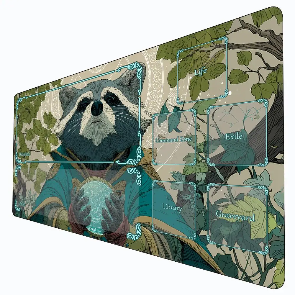 Crystal Ball Magic Waschbär Magic Playmat Card Battle Gaming Matte mit Zone MTG Spielmatte Schreibtischunterlage geeignet für Spielversammlung