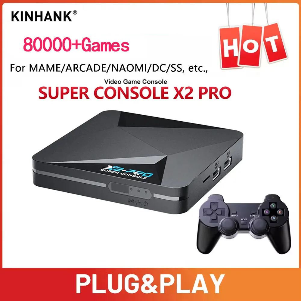KINHANK Super Console X2 Pro Game Box Retro Video Game Console 100000 Video Games for SS/MAME/DC/NAOMI with Gamepads