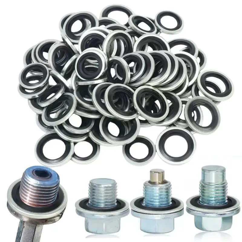 M12/M14 Austauschbare Schrauben Dichtung Ablaufstopfen Fitting Universal Selbstzentrierende verzinkte Ablaufdichtung Metalldichtung Autozubehör Image