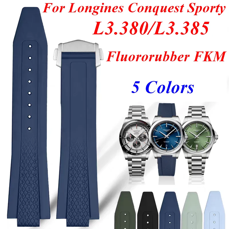 Fluorkautschuk FKM Uhrenarmband für Longines Conquest Sporty GMT 41mm/42mm L3.830 L3.835 Cabochon Armband Tauchen 22mm Armband Image