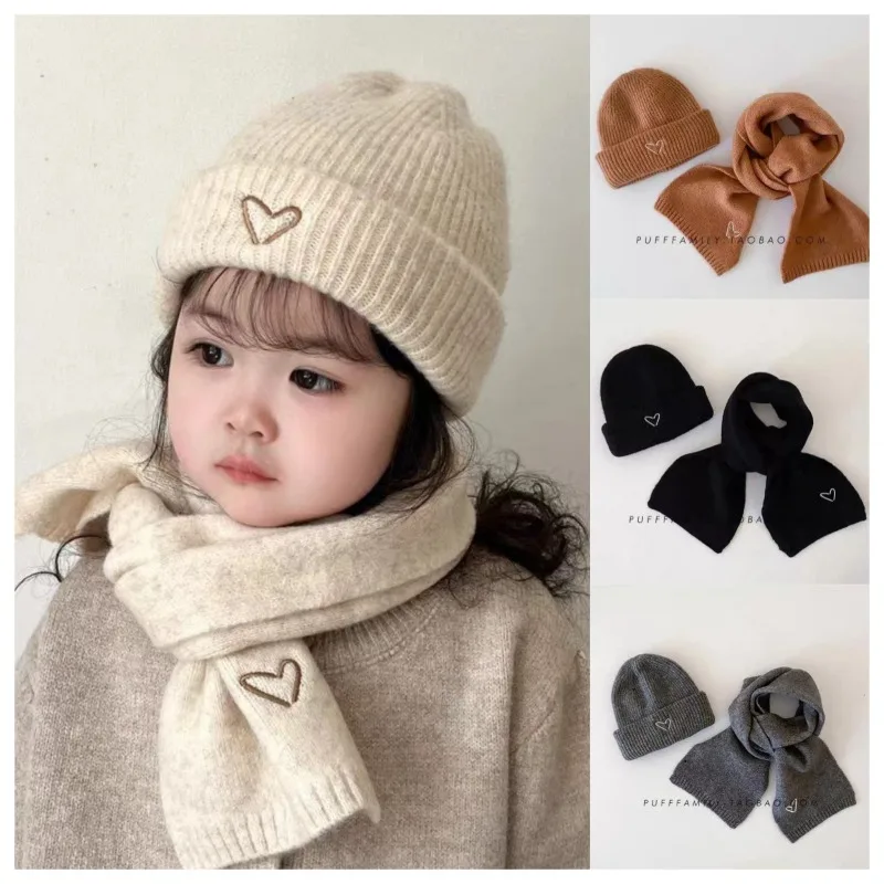 Kinder-Liebesmütze, Schal, zweiteiliges Set, Herbst/Winter, koreanische Strickmütze für Wärme Image
