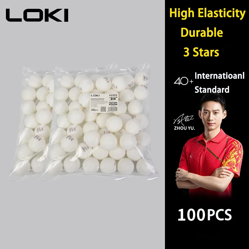 50/100PCS LOKI Tischtennis Bälle 3 Sterne 40 + Neue ABS Kunststoff Material Ping Pong Bälle mit Naht Club Training Ping Pong Bälle Image