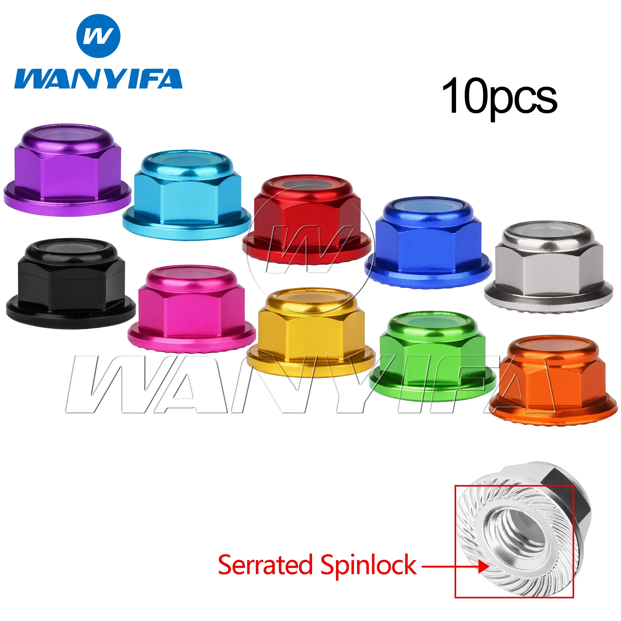Wanyifa 10 Stück Aluminiummuttern M2 M3 M4 M5 M6 M8 eloxierter bunter Flansch Sechskantkopf Nylon-Sicherungsmutter gezahnte Sicherungsmuttern Image